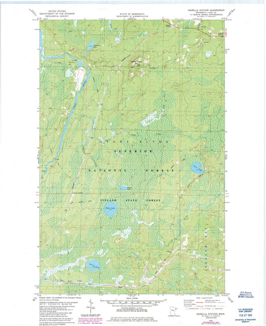 Classic USGS Isabella Station Minnesota 7.5'x7.5' Topo Map Image
