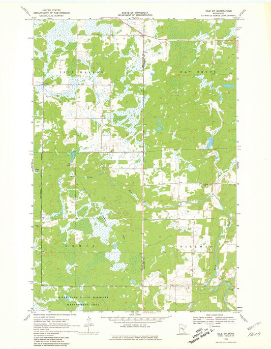Classic USGS Isle SW Minnesota 7.5'x7.5' Topo Map Image