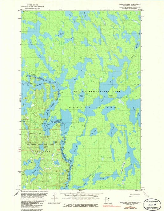 Classic USGS Jackfish Lake Minnesota 7.5'x7.5' Topo Map Image