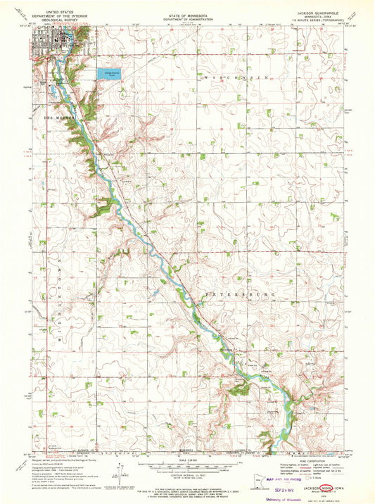 Classic USGS Jackson Minnesota 7.5'x7.5' Topo Map Image