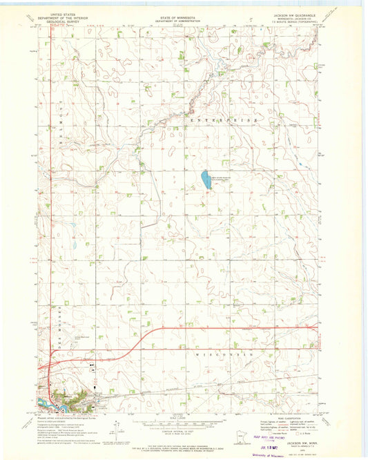 Classic USGS Jackson NW Minnesota 7.5'x7.5' Topo Map Image