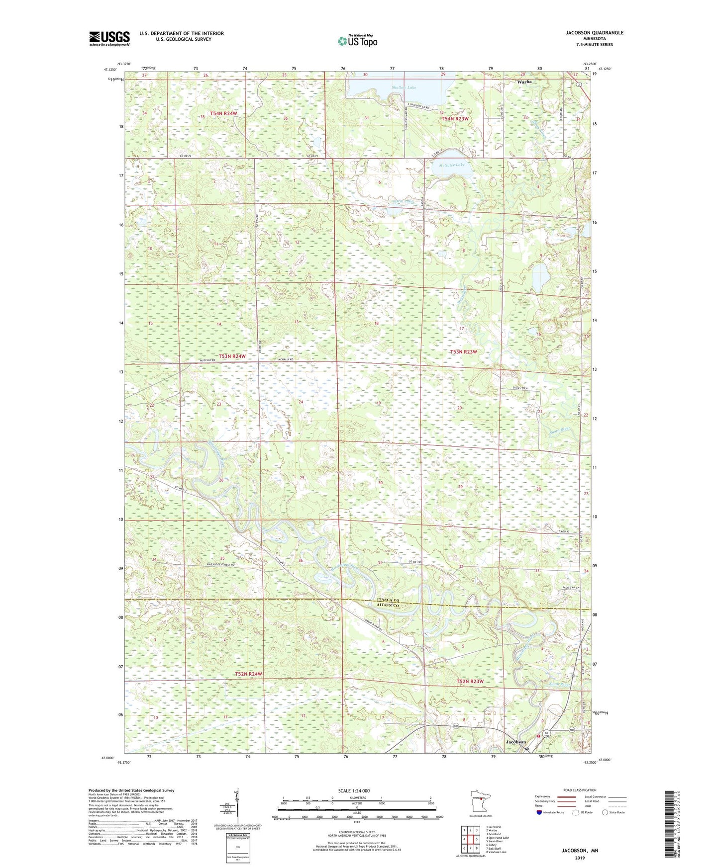 Jacobson Minnesota US Topo Map Image