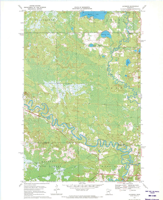 Classic USGS Jacobson Minnesota 7.5'x7.5' Topo Map Image