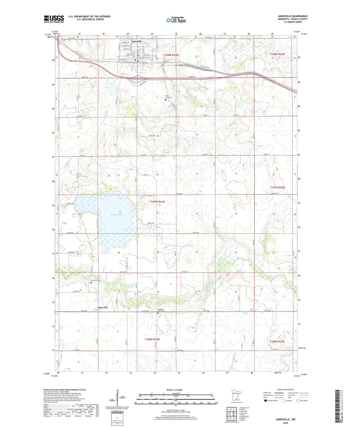 Janesville Minnesota US Topo Map Image