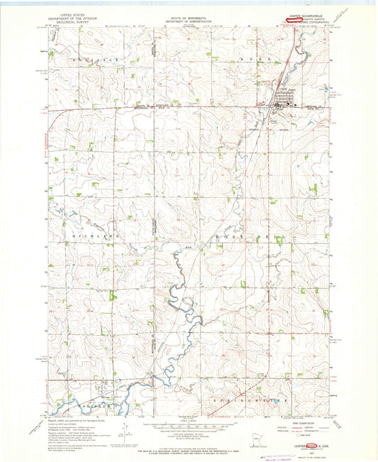 Classic USGS Jasper Minnesota 7.5'x7.5' Topo Map Image