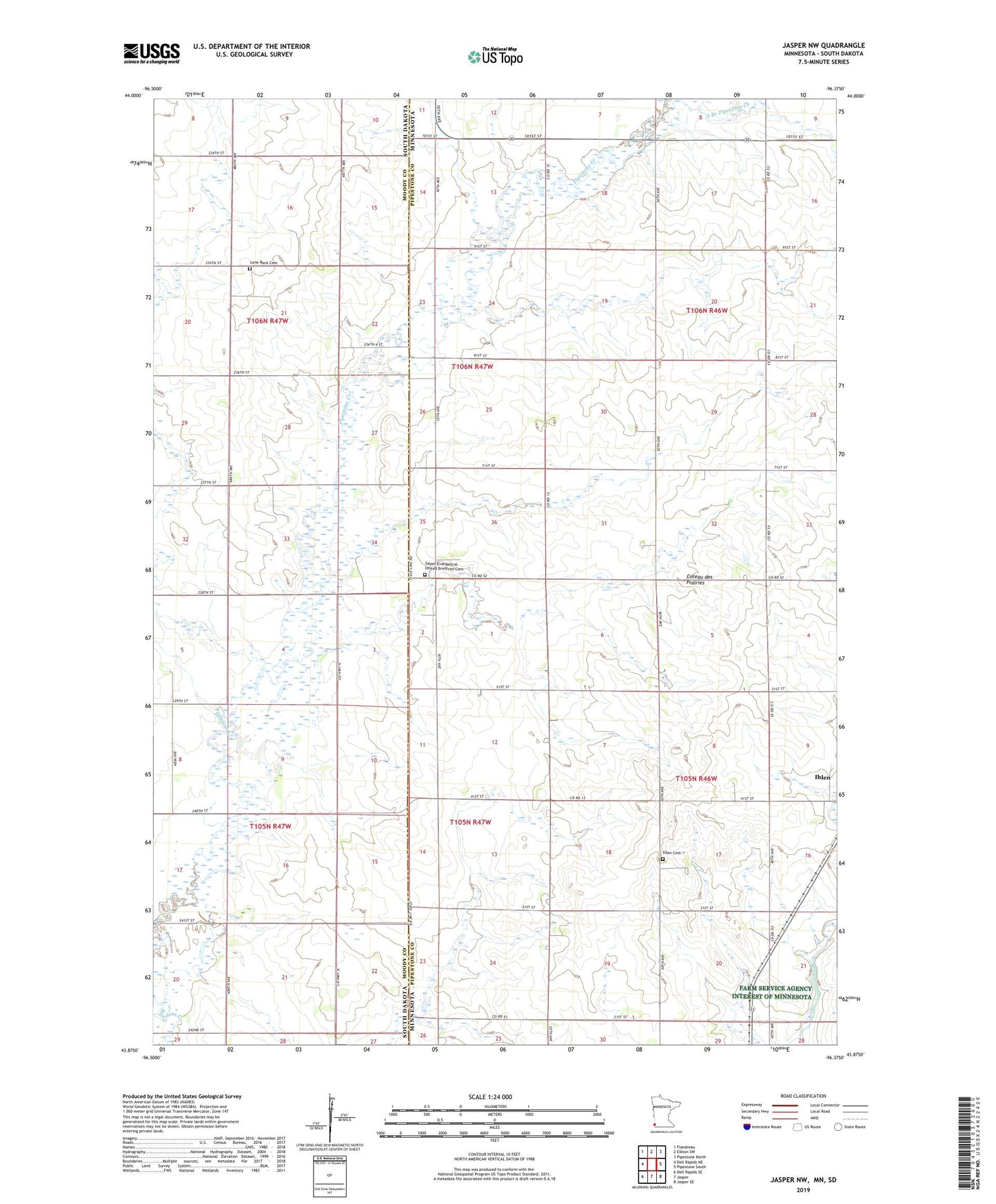 Jasper NW Minnesota US Topo Map Image