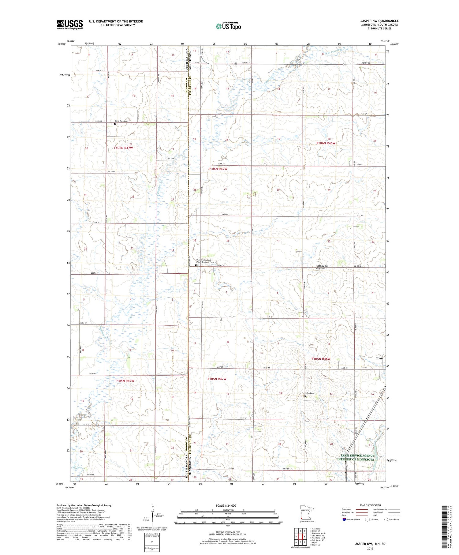 Jasper NW Minnesota US Topo Map Image