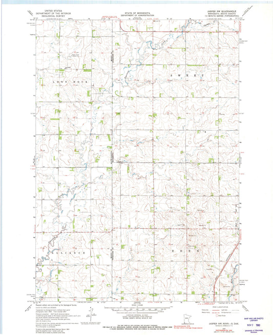 Classic USGS Jasper NW Minnesota 7.5'x7.5' Topo Map Image