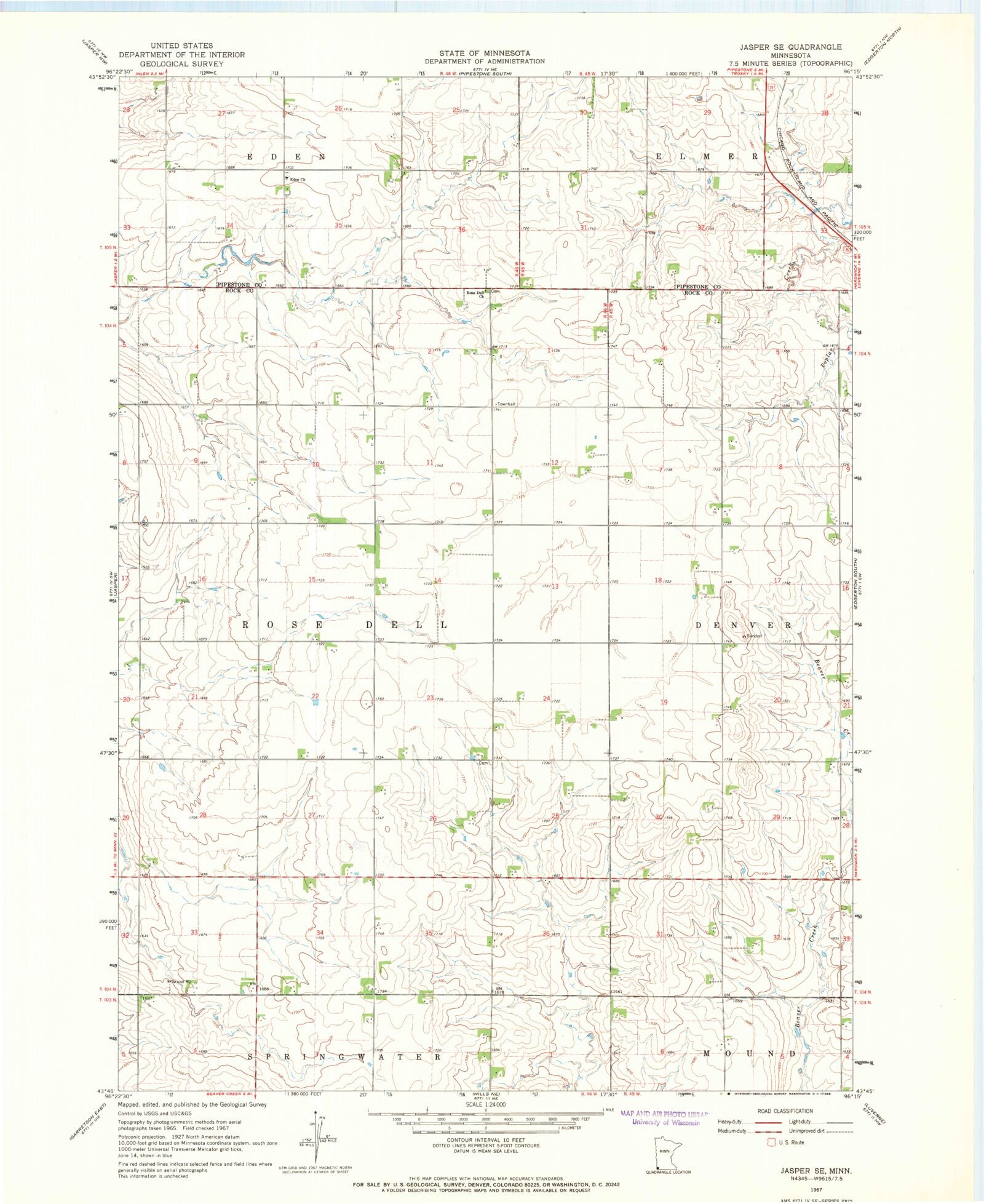 Classic USGS Jasper SE Minnesota 7.5'x7.5' Topo Map – MyTopo Map Store