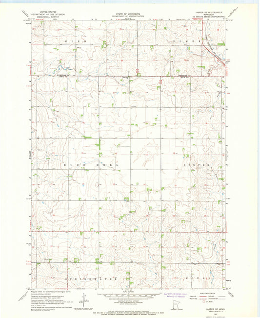Classic USGS Jasper SE Minnesota 7.5'x7.5' Topo Map Image