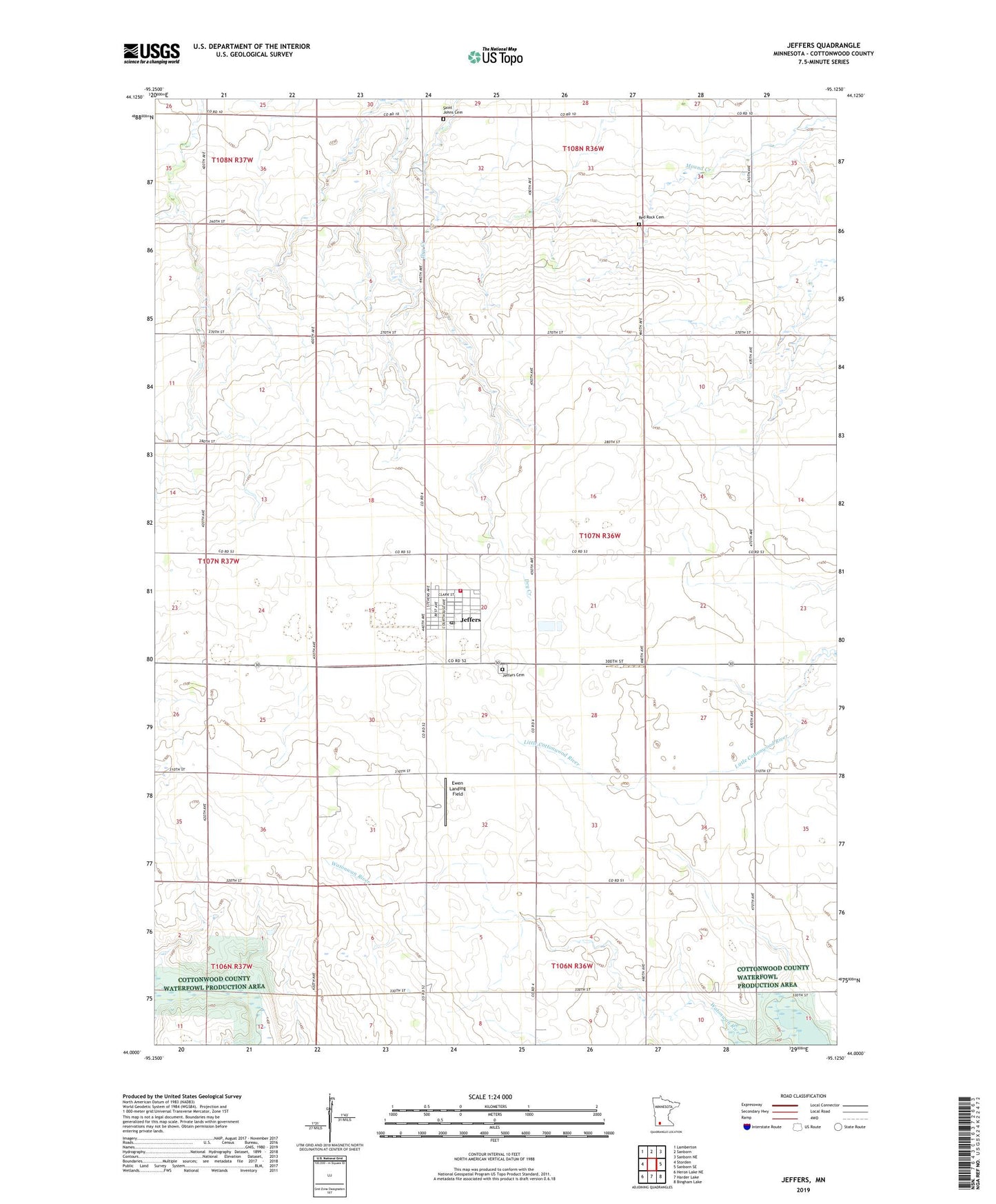 Jeffers Minnesota US Topo Map Image