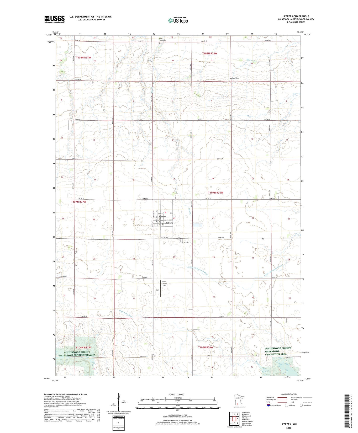 Jeffers Minnesota US Topo Map Image