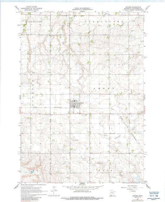 Classic USGS Jeffers Minnesota 7.5'x7.5' Topo Map Image