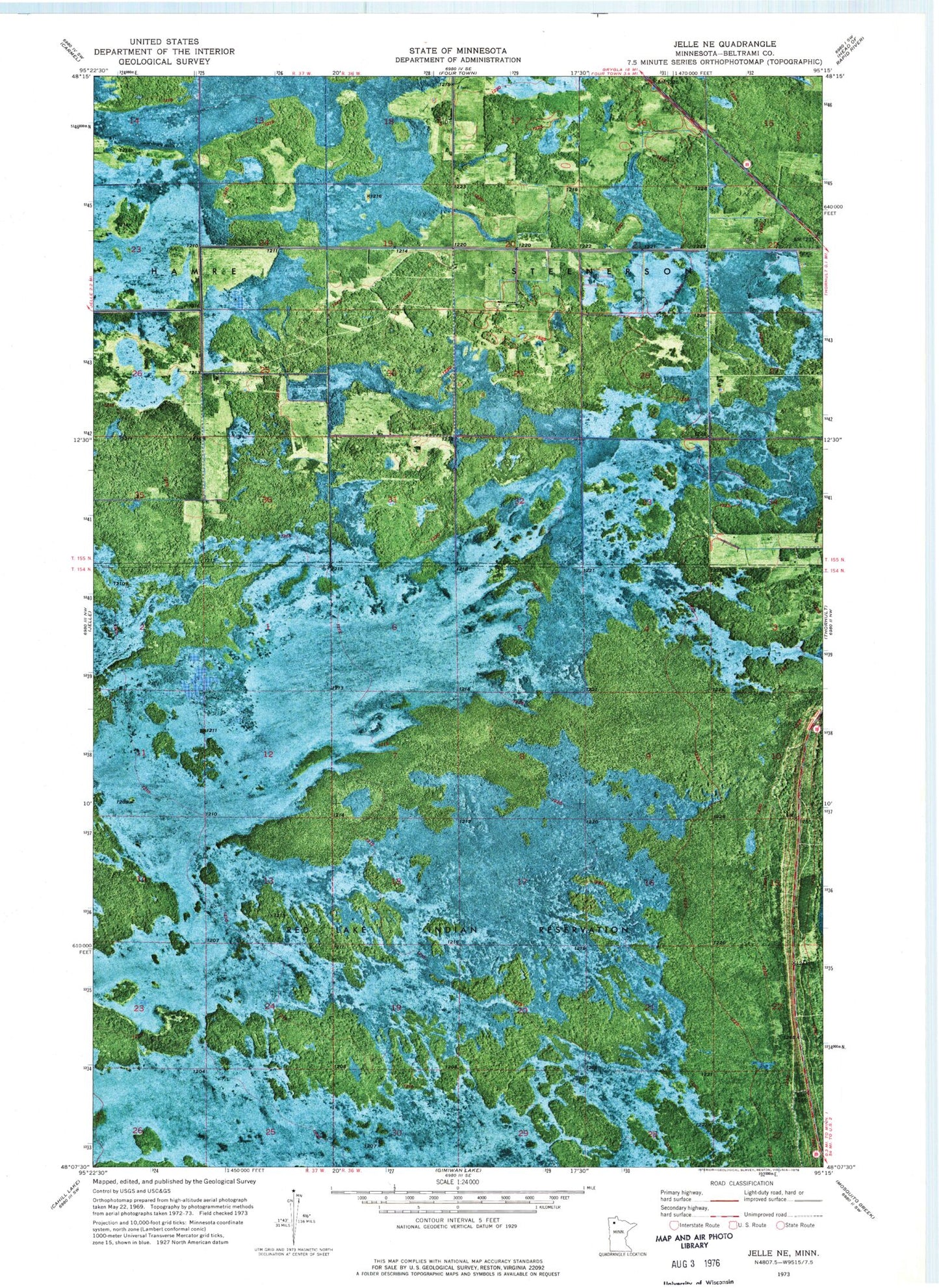Classic USGS Jelle NE Minnesota 7.5'x7.5' Topo Map Image