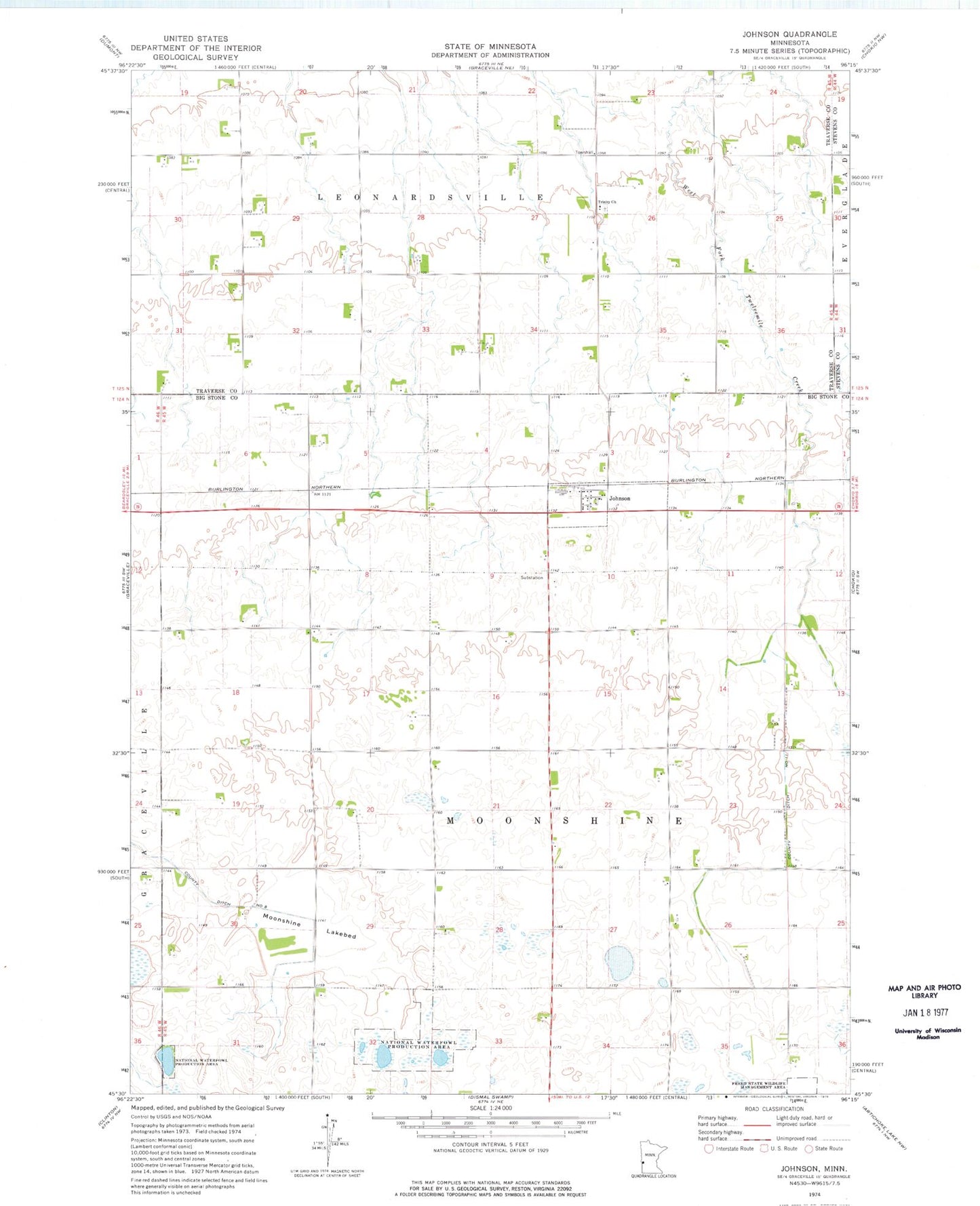 Classic USGS Johnson Minnesota 7.5'x7.5' Topo Map Image