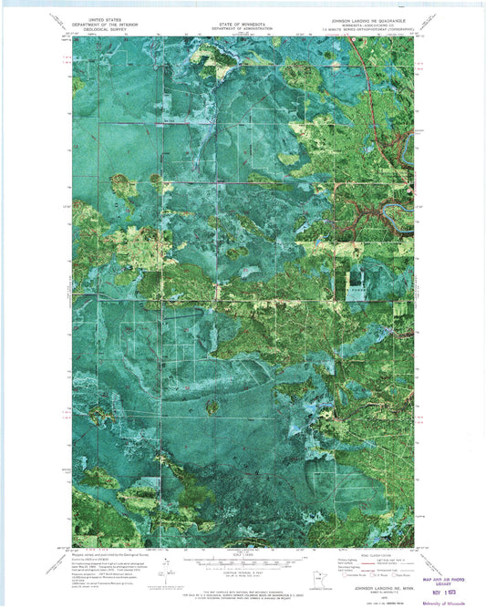 Classic USGS Johnson Landing NE Minnesota 7.5'x7.5' Topo Map Image