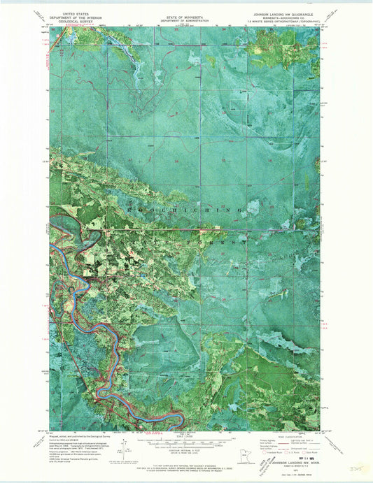 Classic USGS Johnson Landing NW Minnesota 7.5'x7.5' Topo Map Image