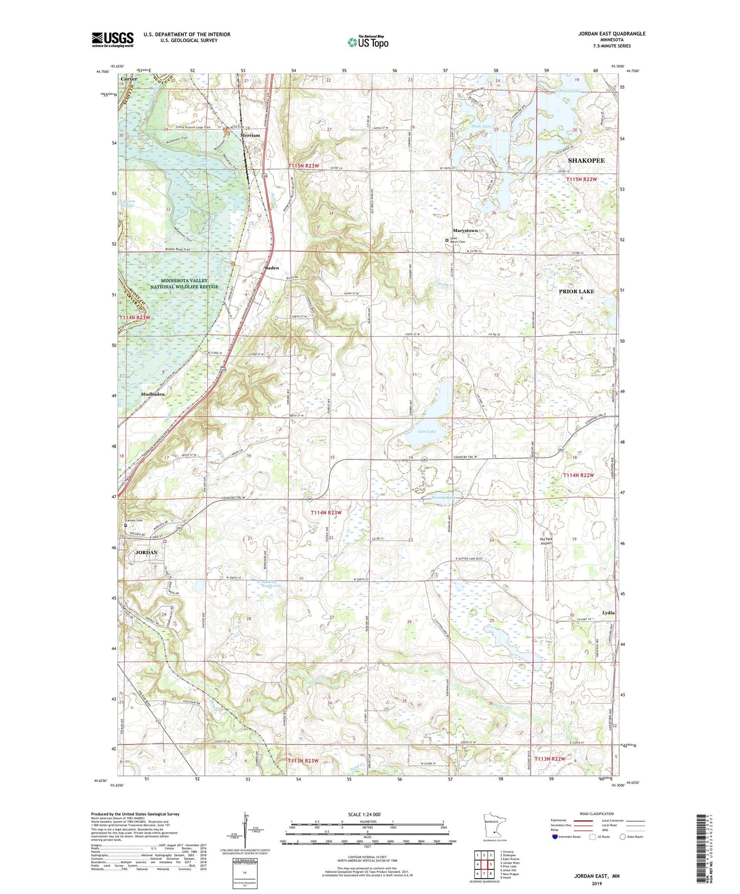 Jordan East Minnesota US Topo Map Image