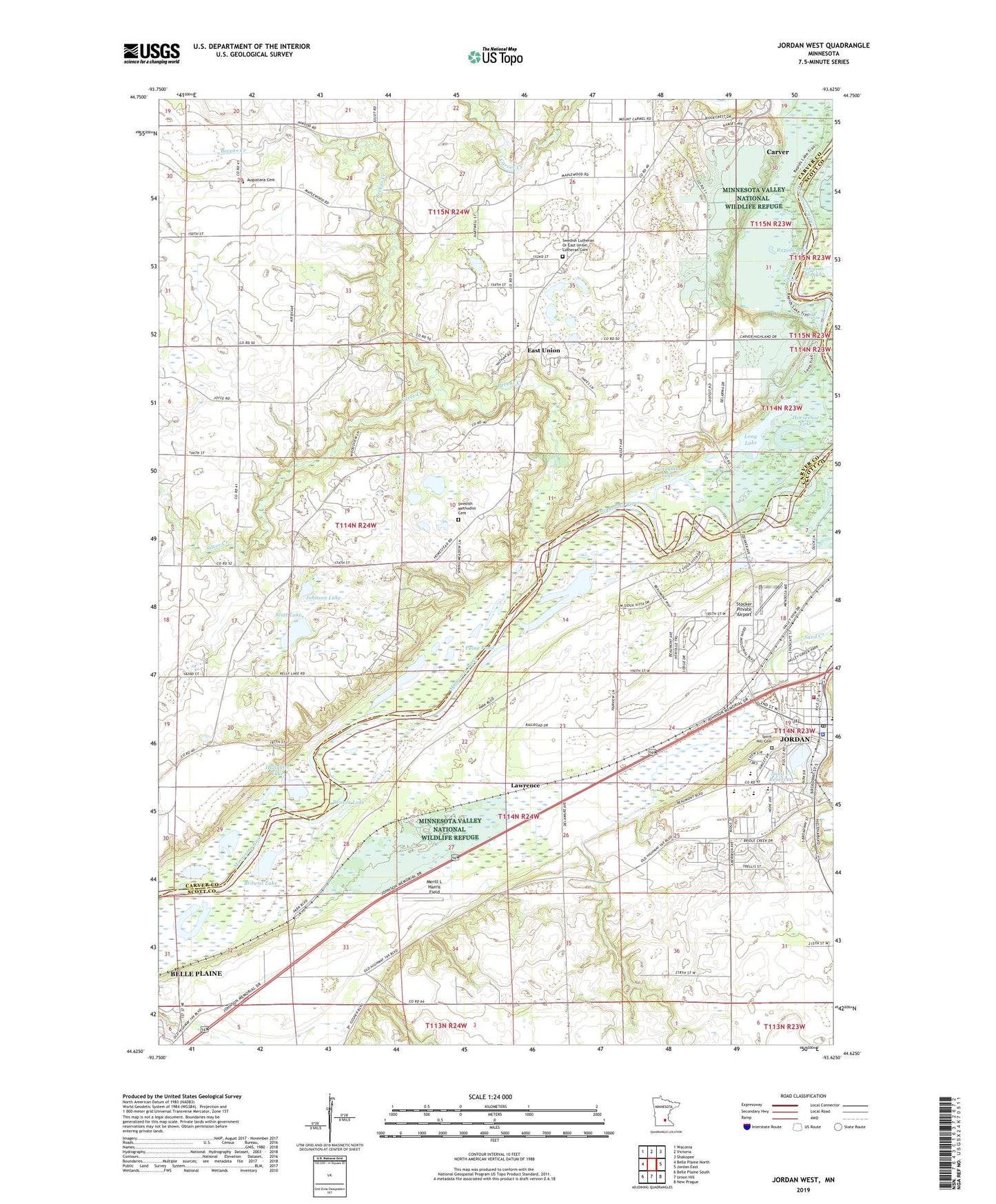 Jordan West Minnesota US Topo Map Image