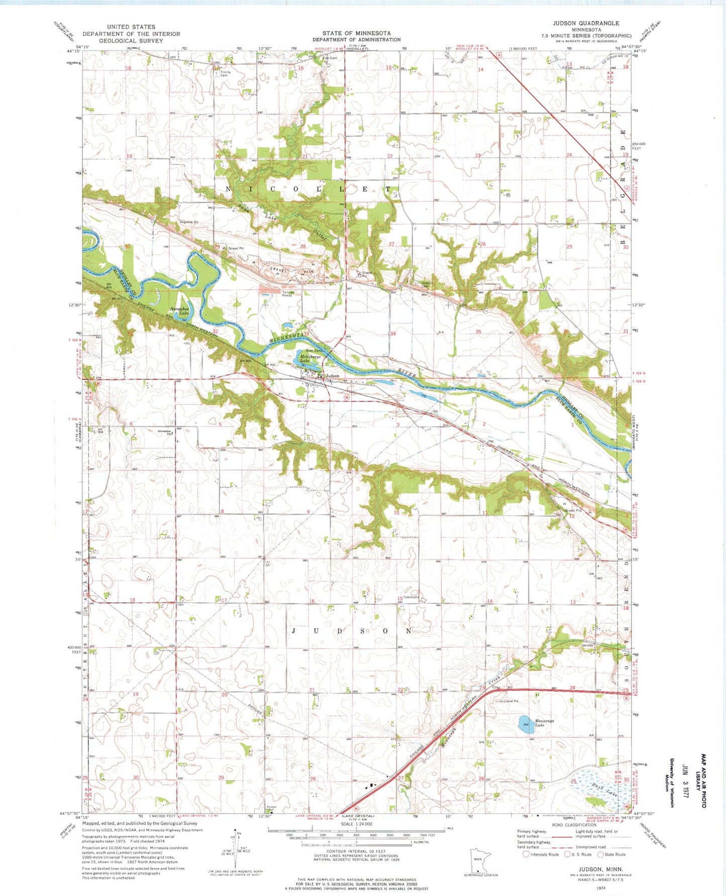 Classic USGS Judson Minnesota 7.5'x7.5' Topo Map Image