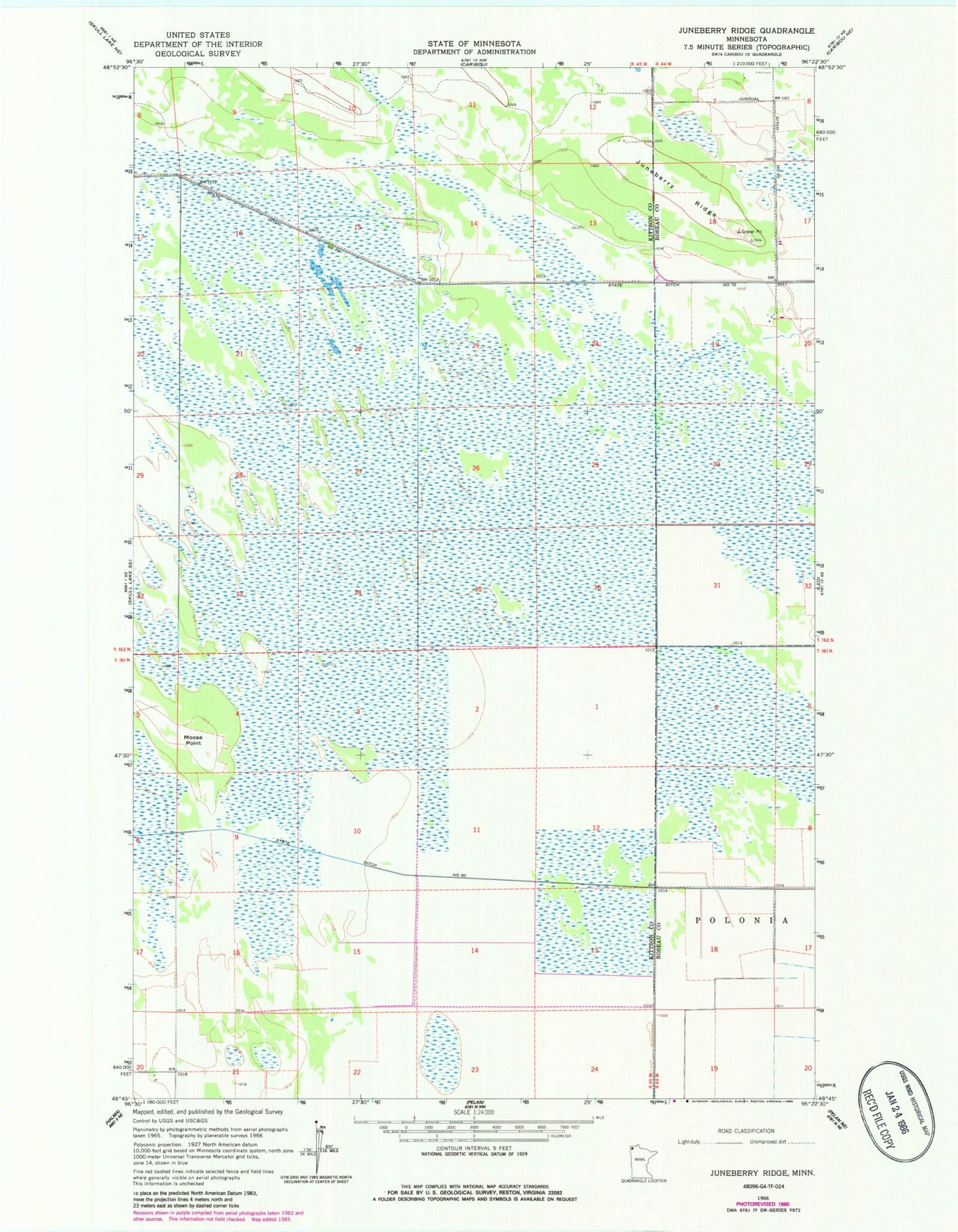 Classic USGS Juneberry Ridge Minnesota 7.5'x7.5' Topo Map Image