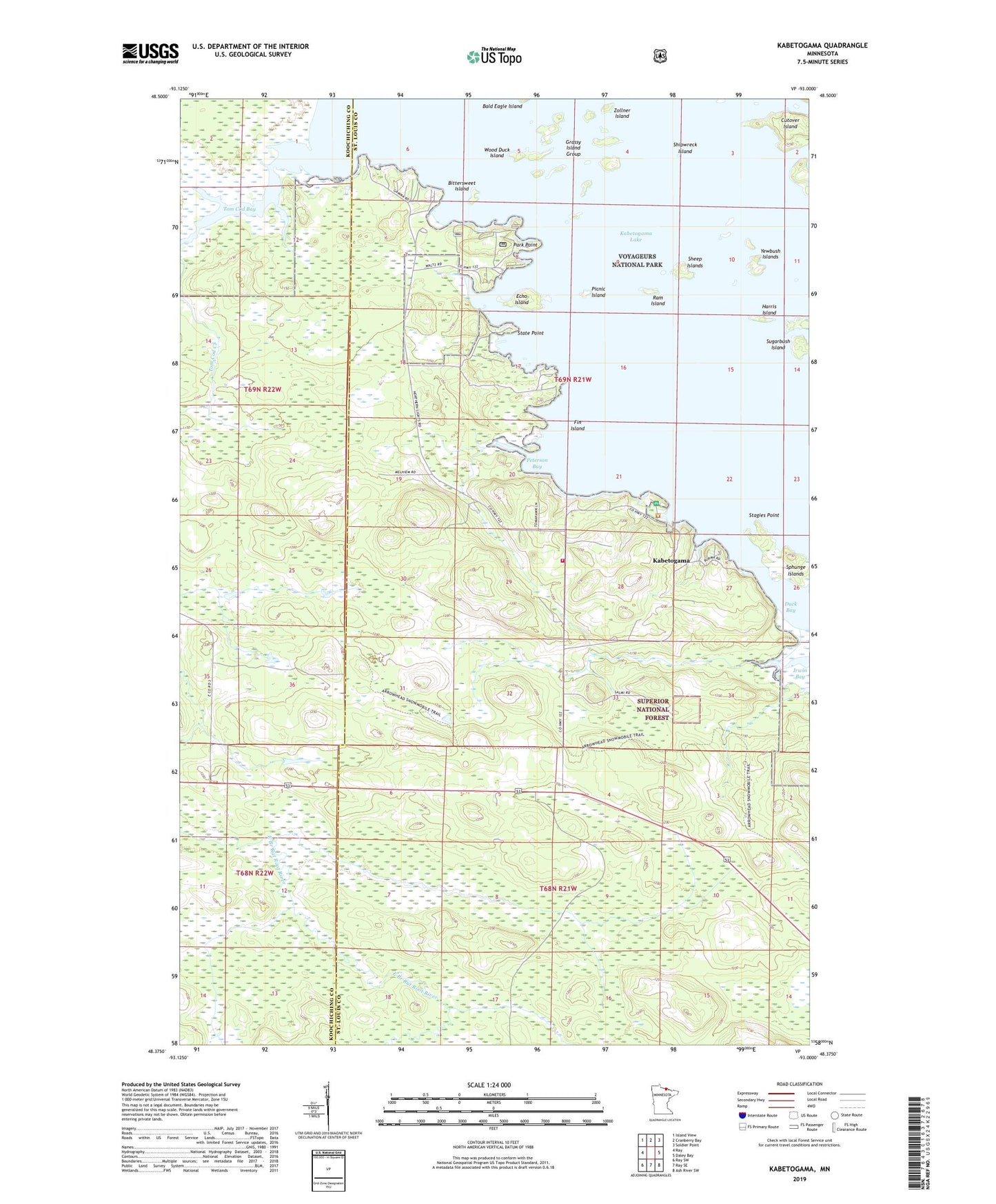 Kabetogama Minnesota US Topo Map Image