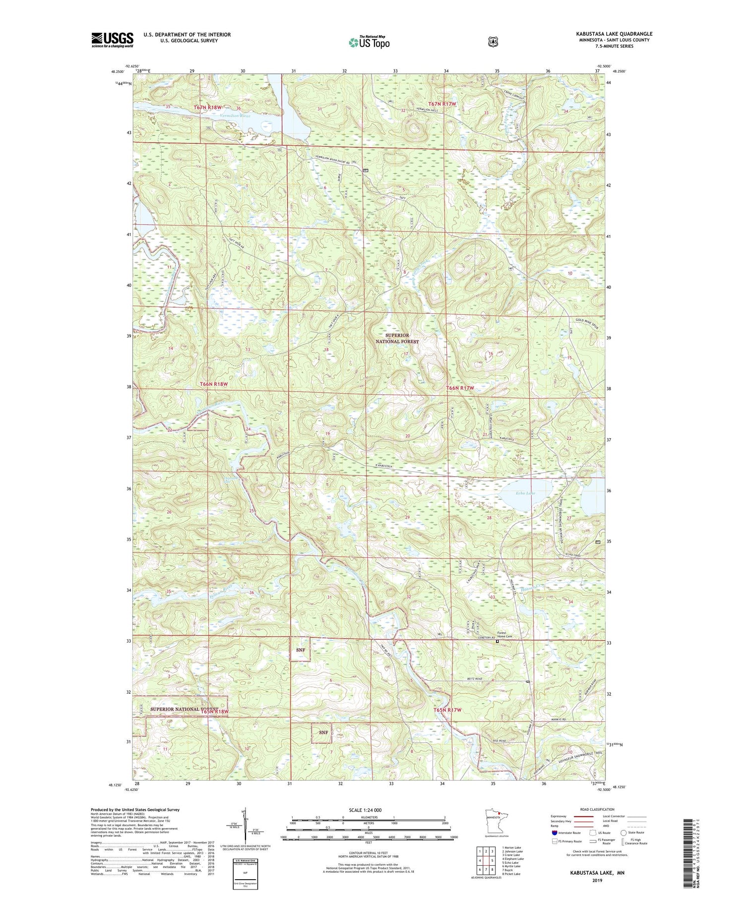 Kabustasa Lake Minnesota US Topo Map Image