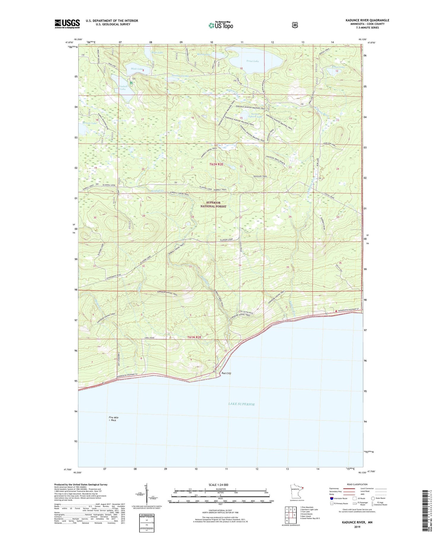 Kadunce River Minnesota US Topo Map Image