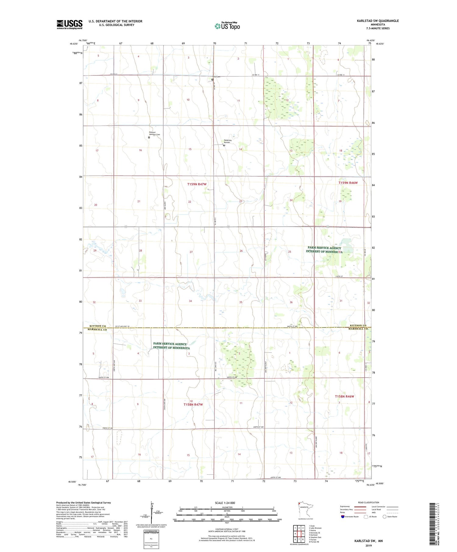 Karlstad SW Minnesota US Topo Map Image