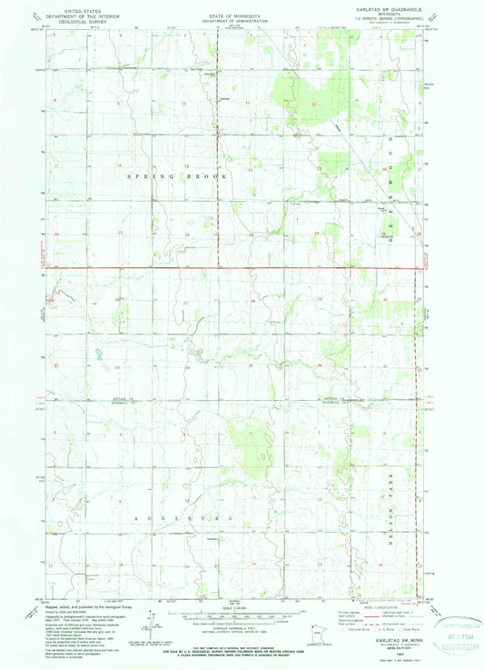 Classic USGS Karlstad SW Minnesota 7.5'x7.5' Topo Map Image