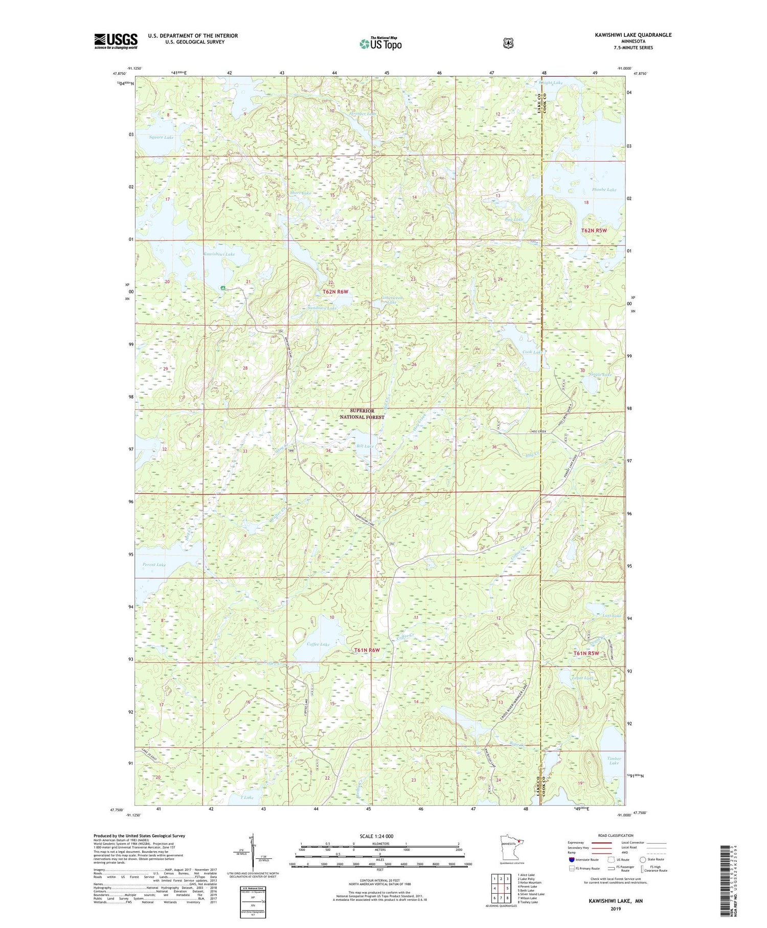 Kawishiwi Lake Minnesota US Topo Map Image