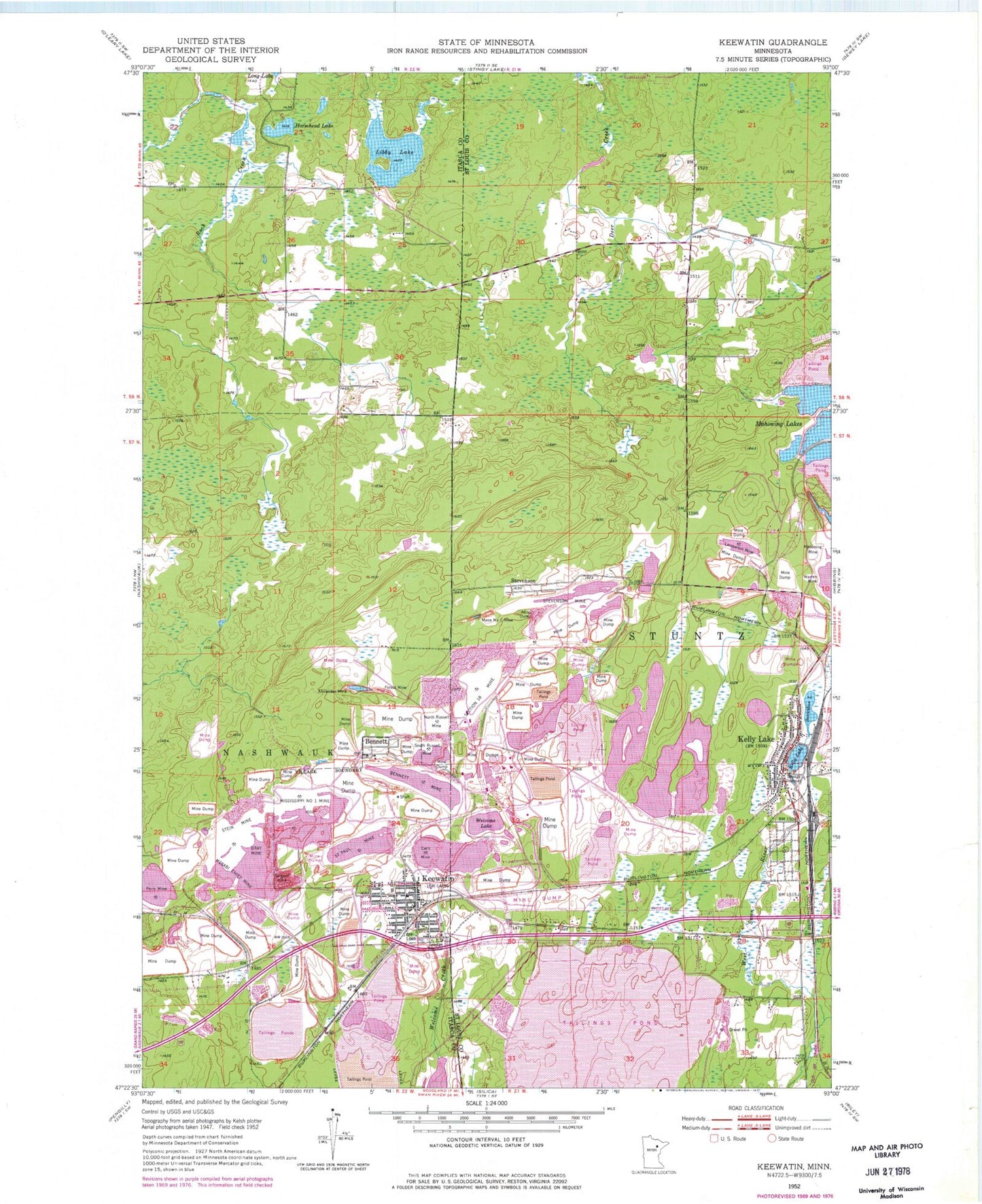Classic USGS Keewatin Minnesota 7.5'x7.5' Topo Map Image