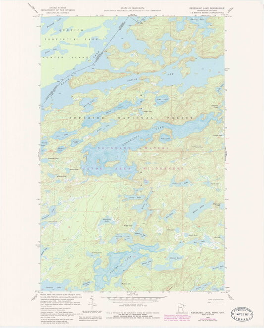 Classic USGS Kekekabic Lake Minnesota 7.5'x7.5' Topo Map Image