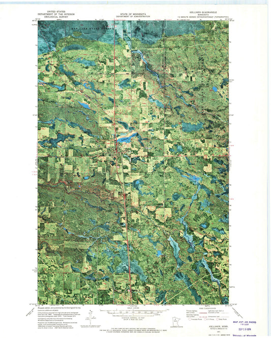 Classic USGS Kelliher Minnesota 7.5'x7.5' Topo Map Image