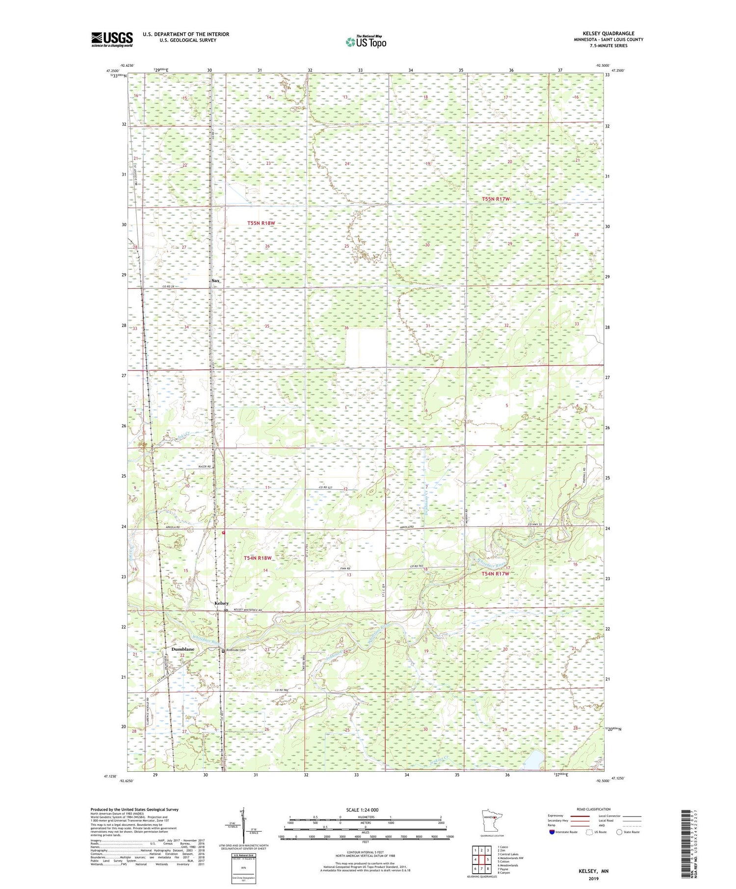 Kelsey Minnesota US Topo Map Image