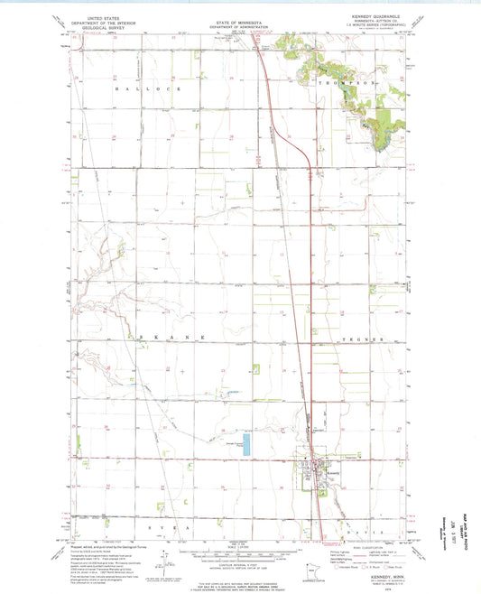Classic USGS Kennedy Minnesota 7.5'x7.5' Topo Map Image