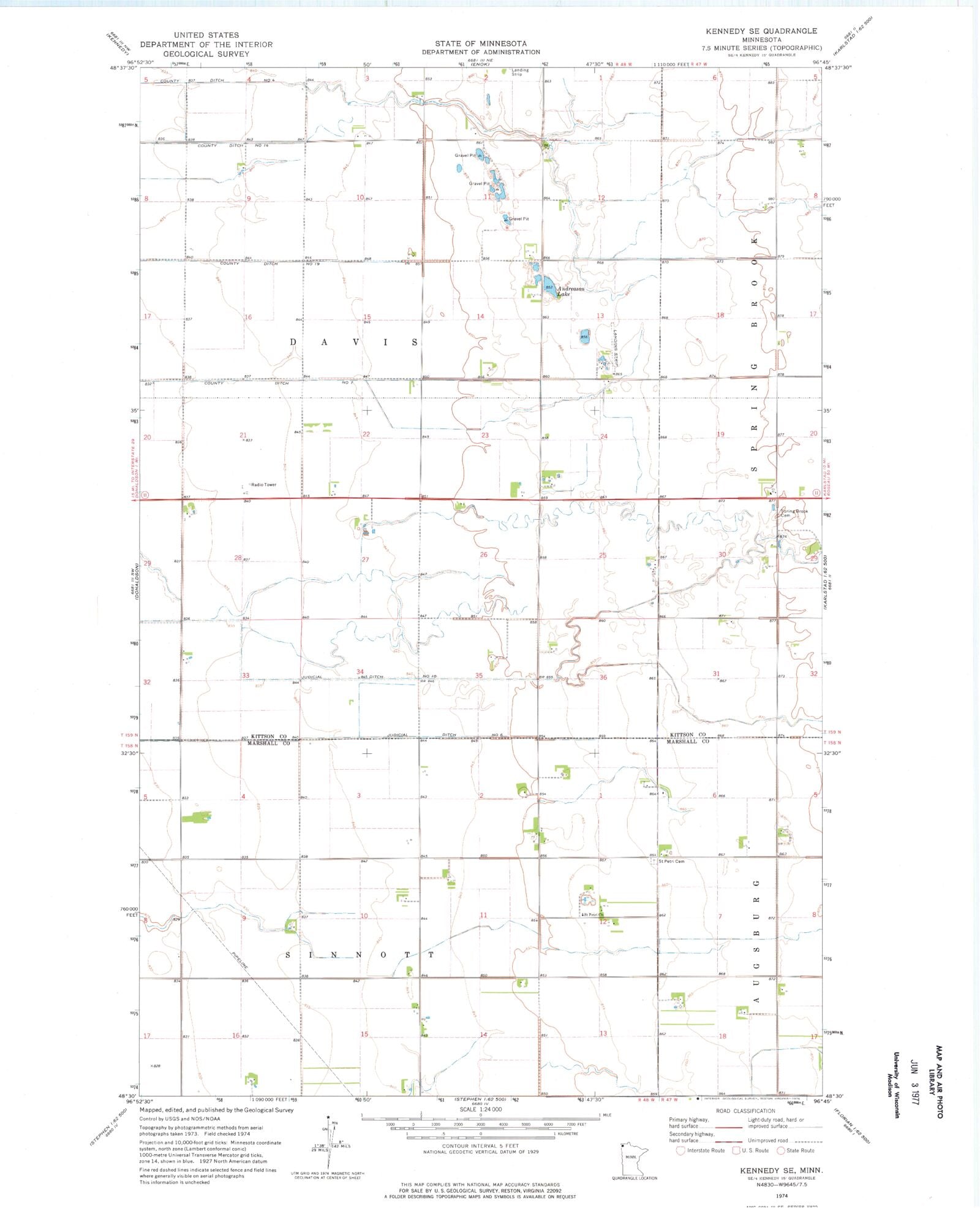 Classic USGS Kennedy SE Minnesota 7.5'x7.5' Topo Map – MyTopo Map Store