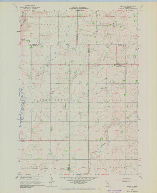 Classic USGS Kenneth Minnesota 7.5'x7.5' Topo Map Image