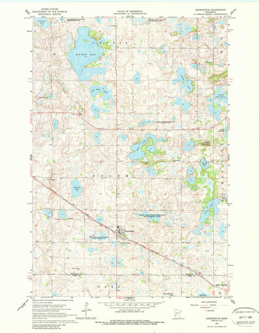 Classic USGS Kensington Minnesota 7.5'x7.5' Topo Map Image