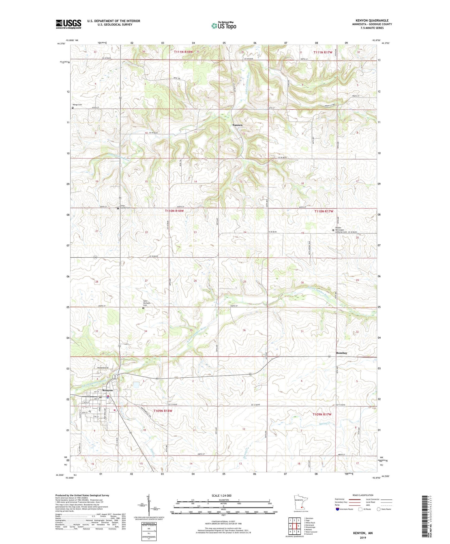Kenyon Minnesota US Topo Map Image