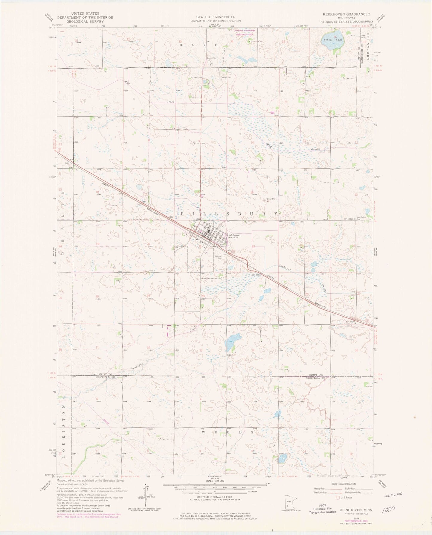 Classic USGS Kerkhoven Minnesota 7.5'x7.5' Topo Map Image