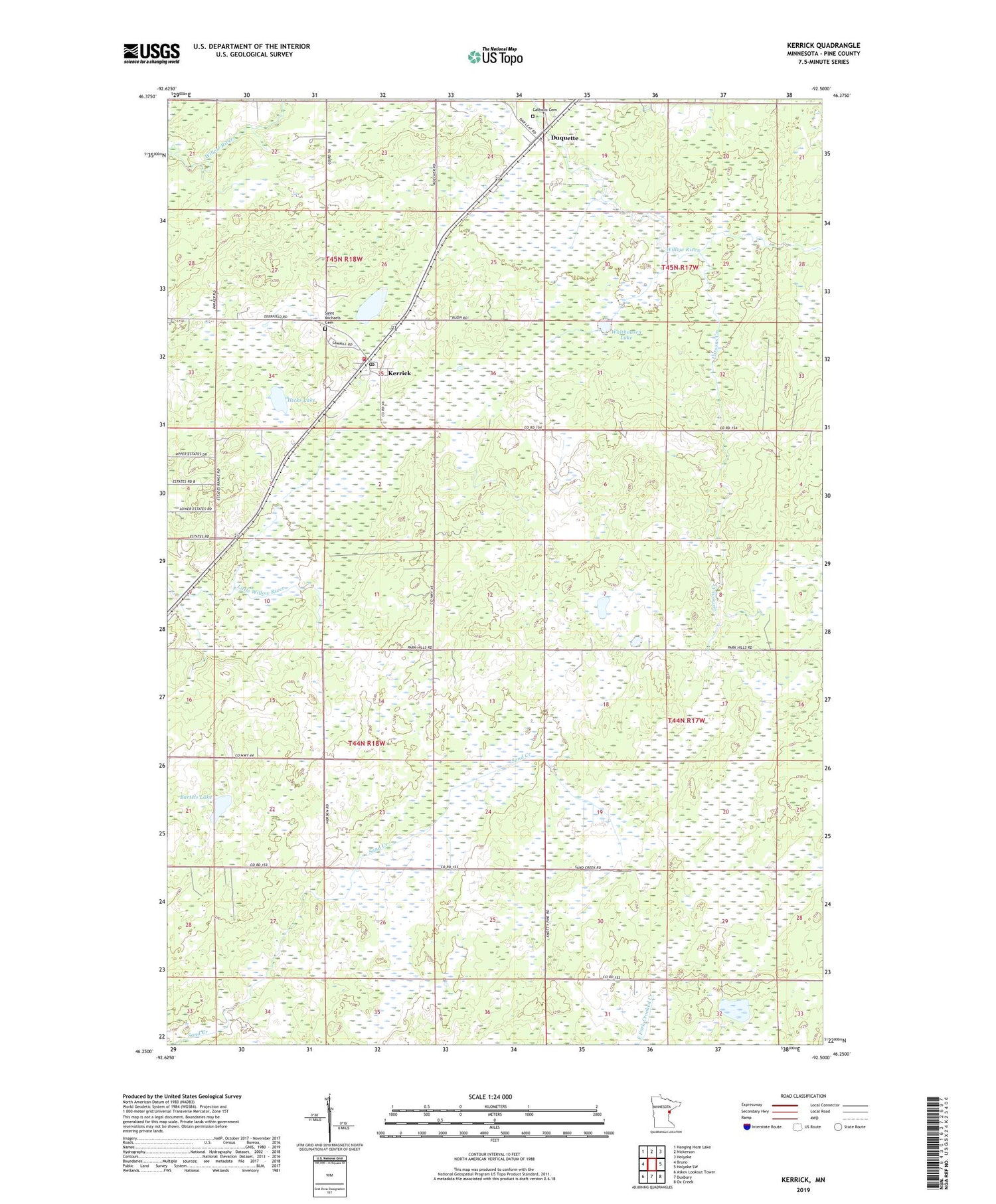 Kerrick Minnesota US Topo Map Image