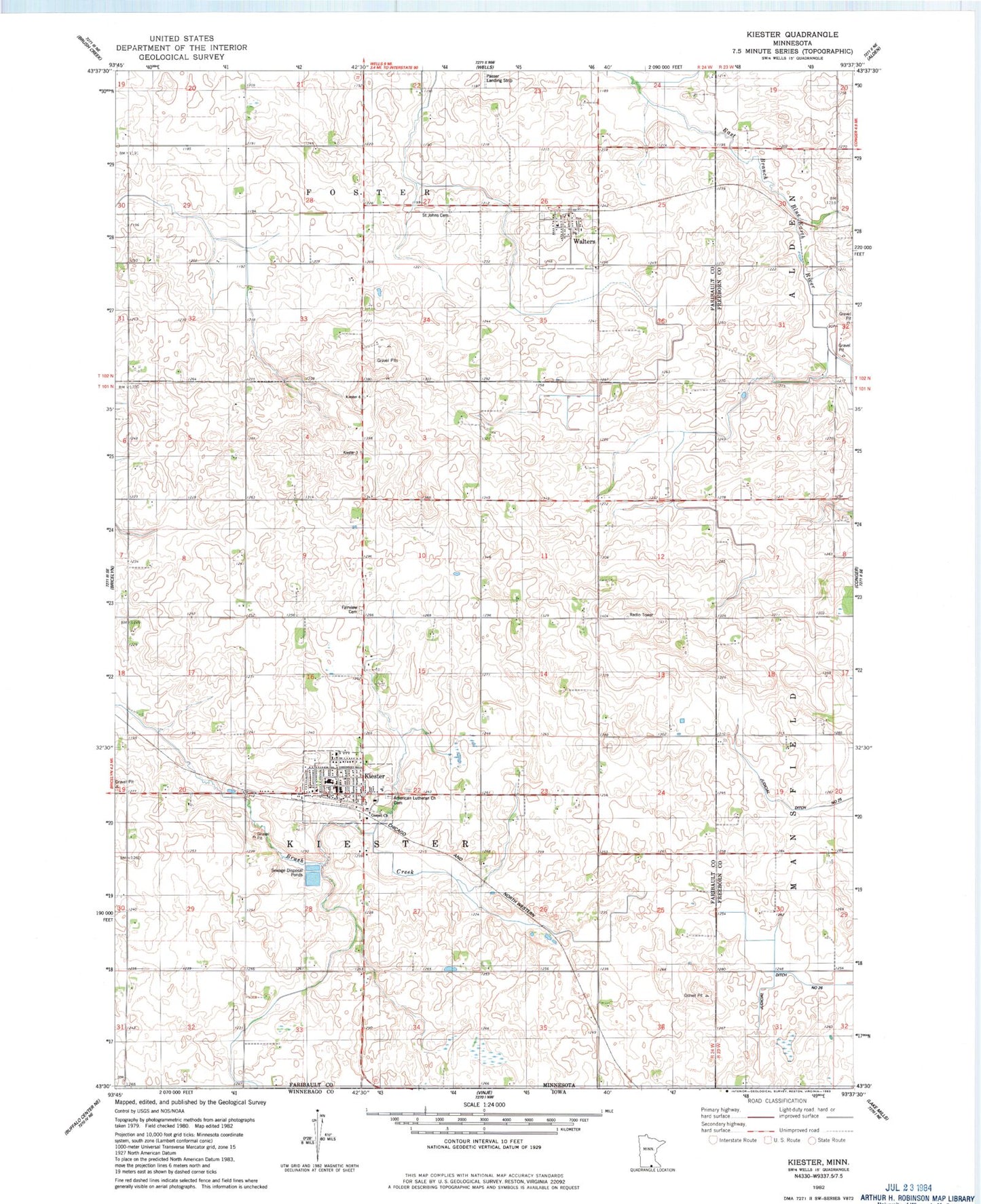 Classic USGS Kiester Minnesota 7.5'x7.5' Topo Map Image