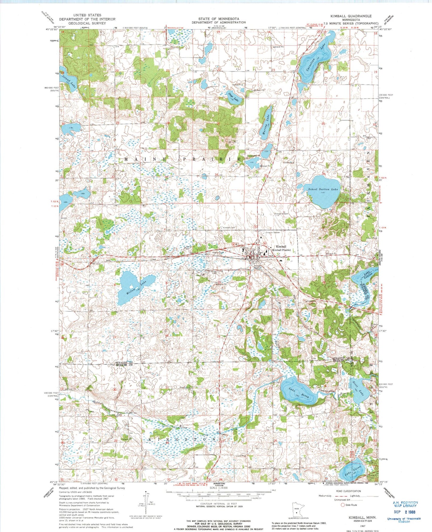 Classic USGS Kimball Minnesota 7.5'x7.5' Topo Map Image