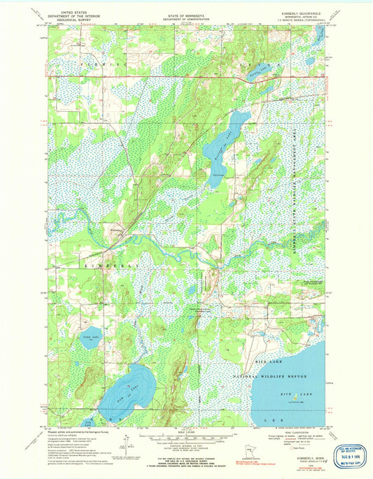 Classic USGS Kimberly Minnesota 7.5'x7.5' Topo Map Image