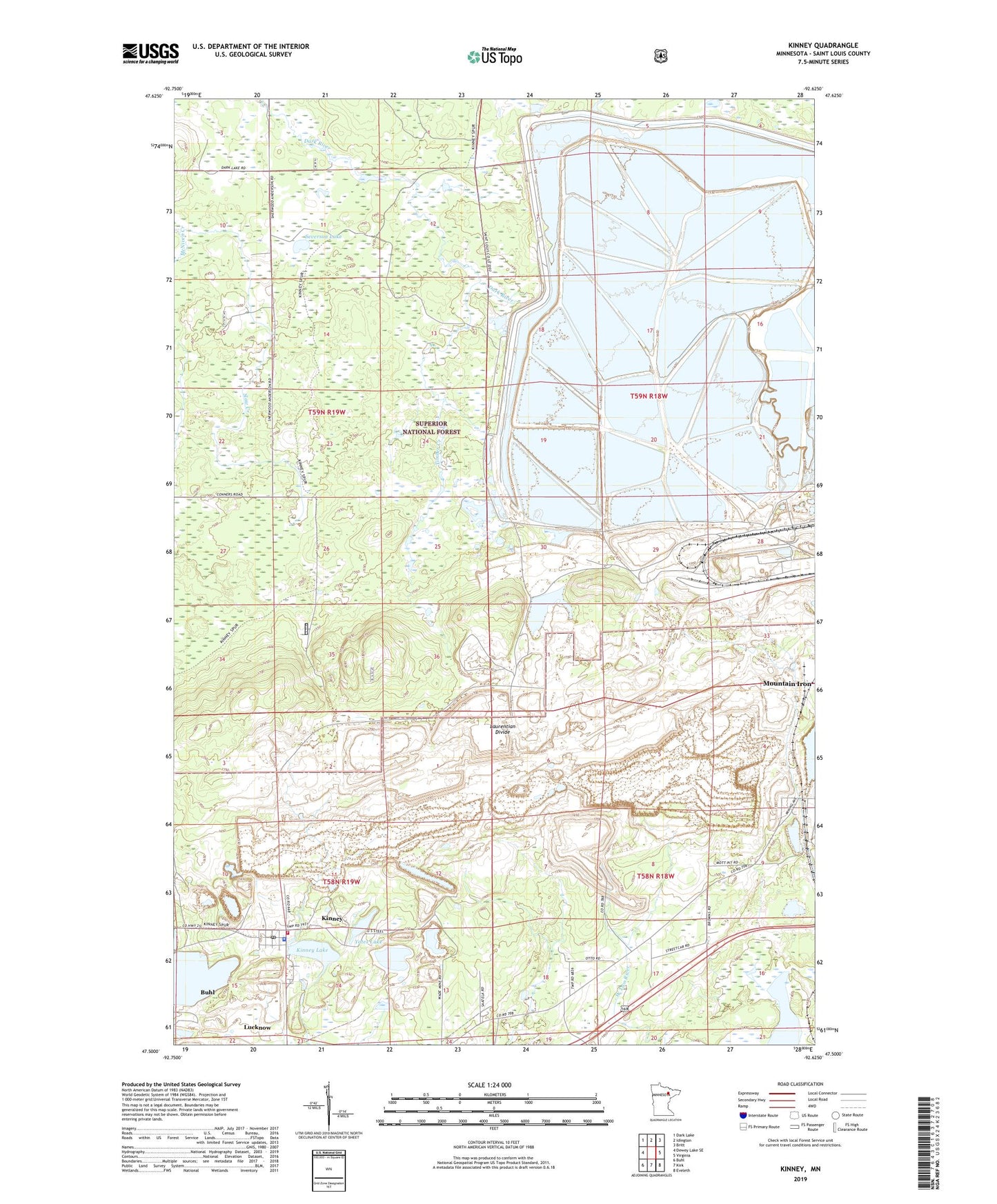 Kinney Minnesota US Topo Map Image