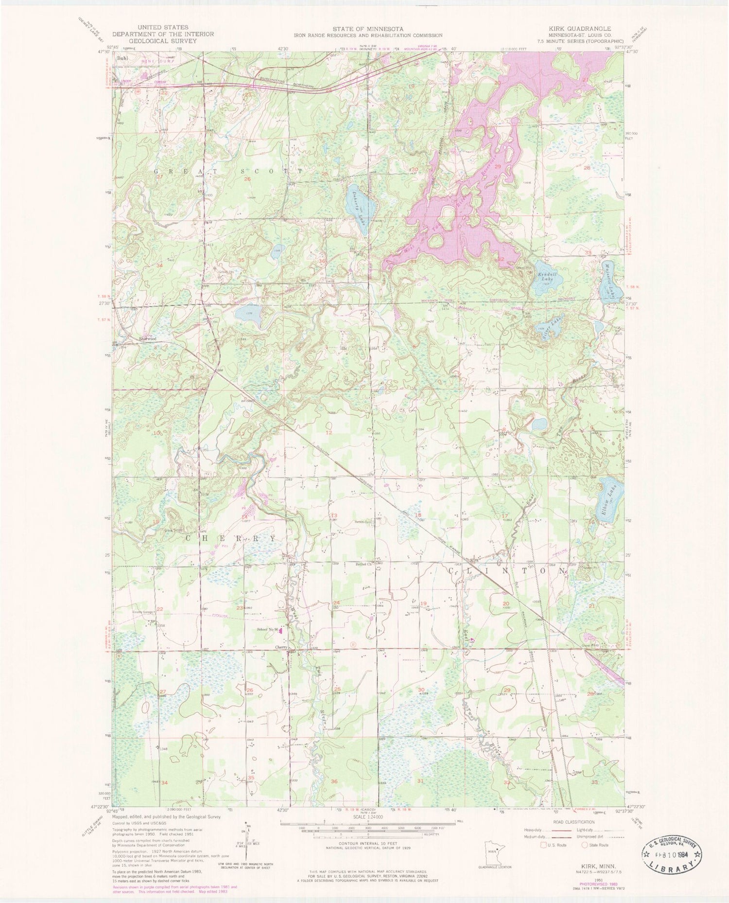 Classic USGS Kirk Minnesota 7.5'x7.5' Topo Map Image