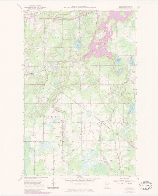 Classic USGS Kirk Minnesota 7.5'x7.5' Topo Map Image