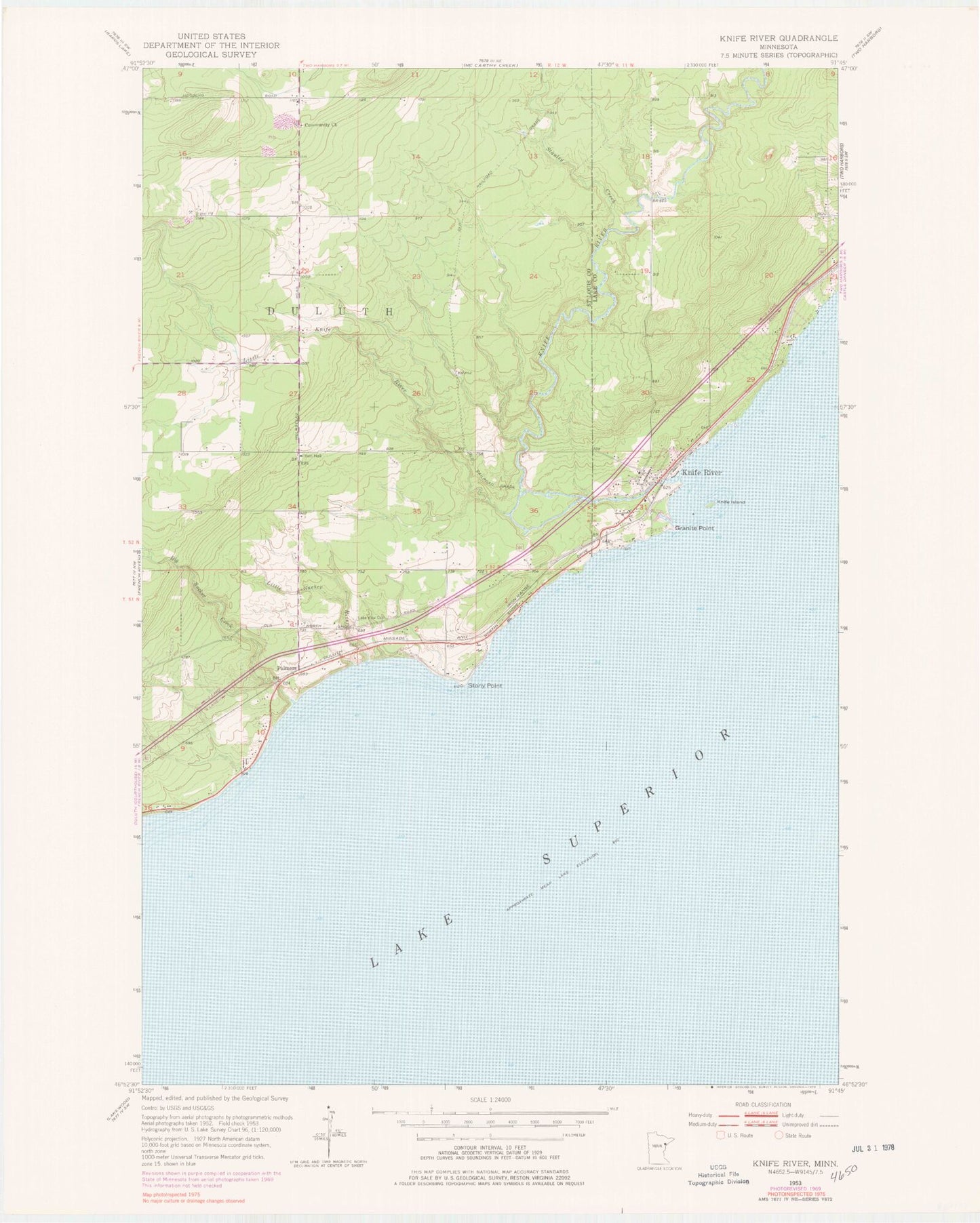 Classic USGS Knife River Minnesota 7.5'x7.5' Topo Map Image