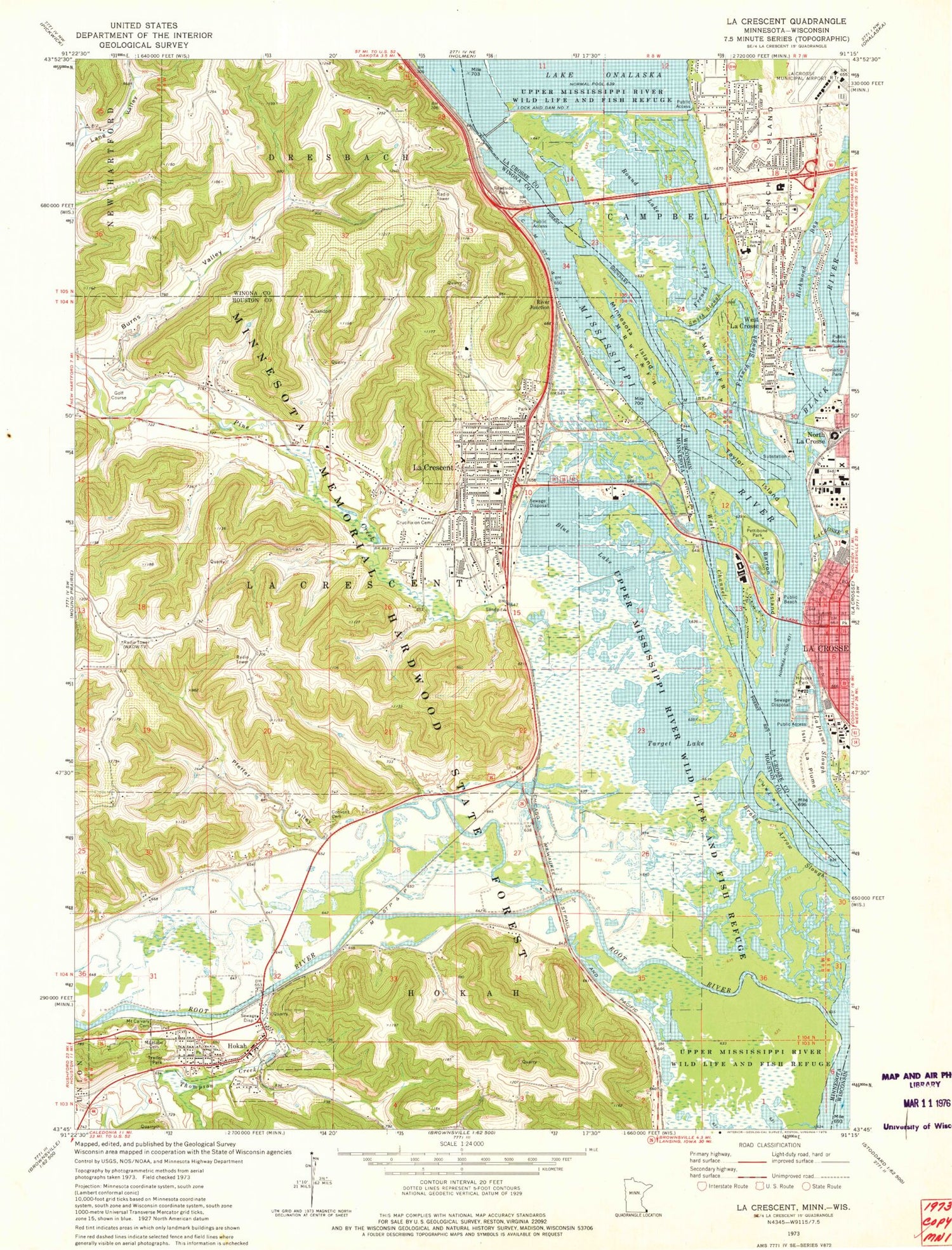 Classic USGS La Crescent Minnesota 7.5'x7.5' Topo Map Image